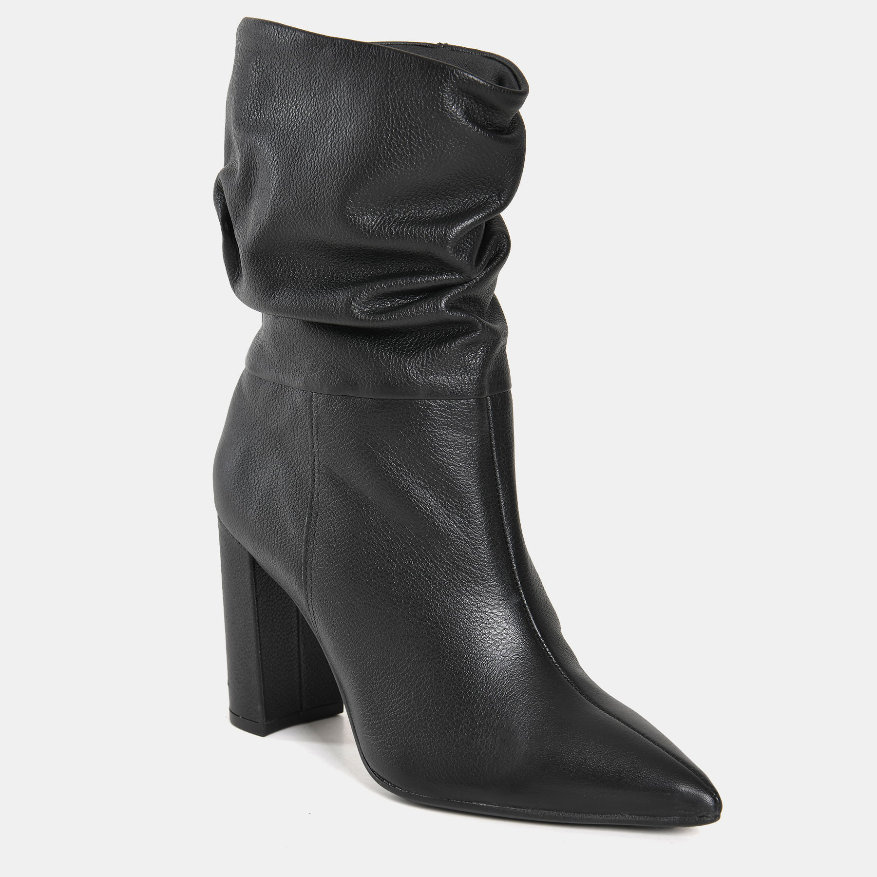 Bota social couro cano médio slouchy Preto 063-020-01