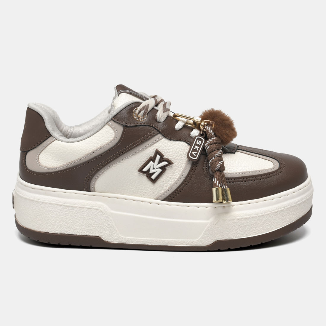 Tênis Casual Branco e cinza e marrom 223-013-21